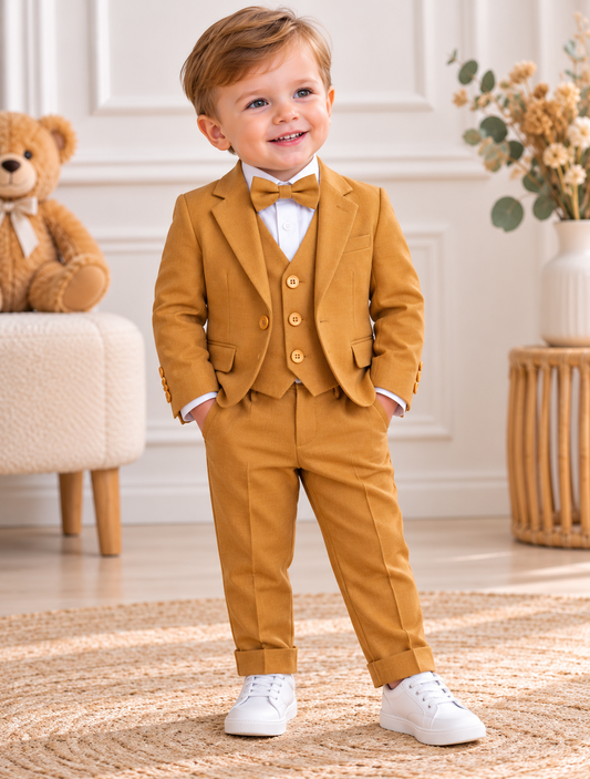 Costume garçon 3 pièces – Ocre / Moutarde