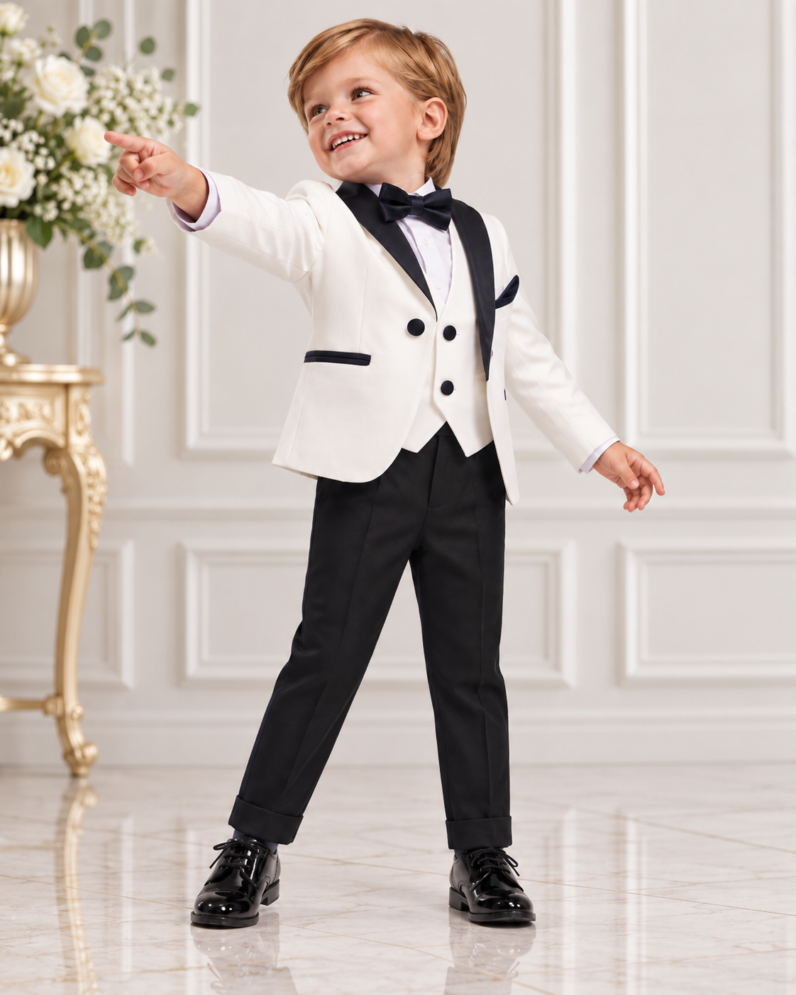Tenue de Mariage Bébé Garçon blanc cassé et noir