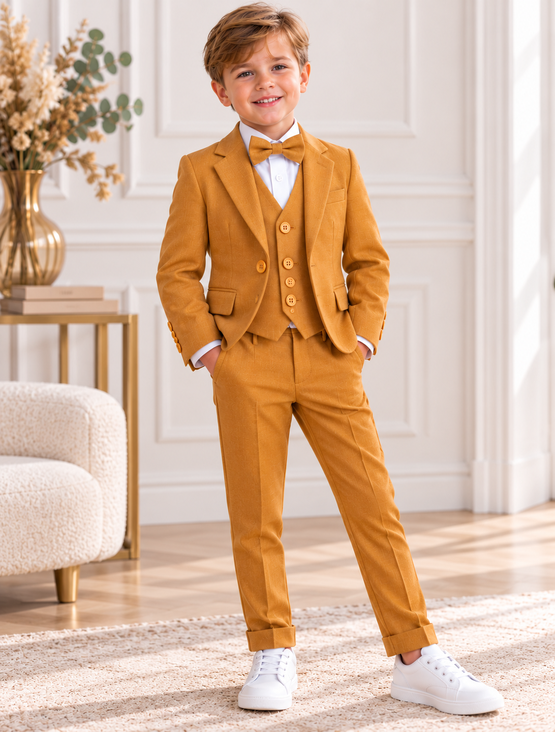 Costume garçon 3 pièces – Ocre / Moutarde