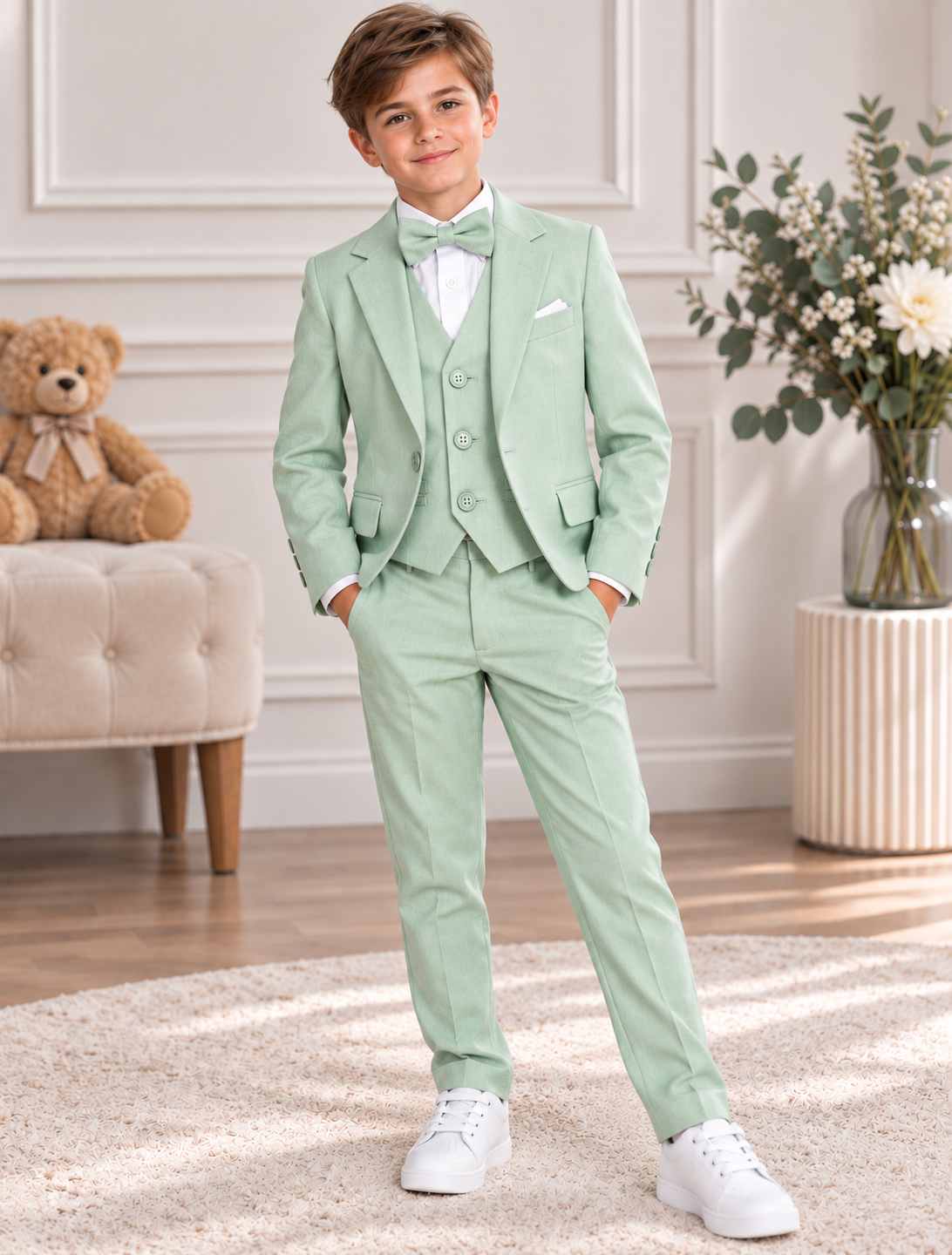 Costume garçon vert menthe – Élégance cérémonie