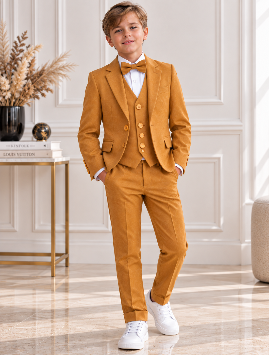 Costume garçon 3 pièces – Ocre / Moutarde